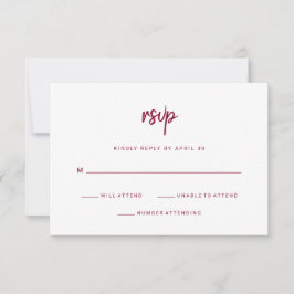 Modern minimalistisch script Bourgogne op White RSVP Kaartje