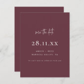 Modern minimalistisch script Bourgondië Save the D Aankondigingskaart (Voorkant / Achterkant)