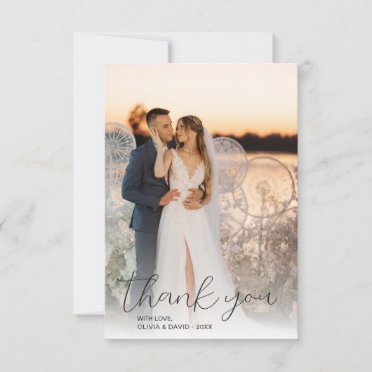 Modern minimalistisch script bruiloft 2 foto's bedankkaart (Voorkant)