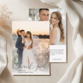 Modern minimalistisch script bruiloft 2 foto's bedankkaart