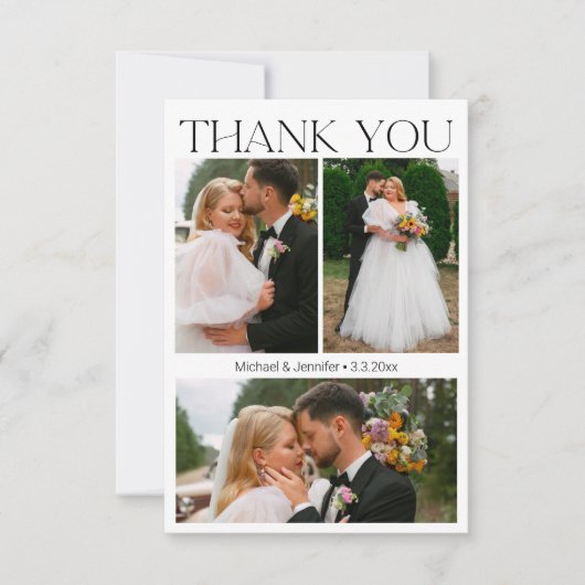 Modern minimalistisch script bruiloft 4 foto's col bedankkaart (Voorkant)