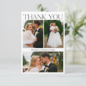 Modern minimalistisch script bruiloft 4 foto's col bedankkaart (Staand voorkant)