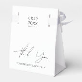 Modern minimalistisch script bruiloft bedankdoosjes (Achterkant)
