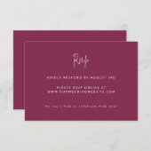 Modern minimalistisch script bruiloft Burgundy RSVP Kaartje (Voorkant / Achterkant)