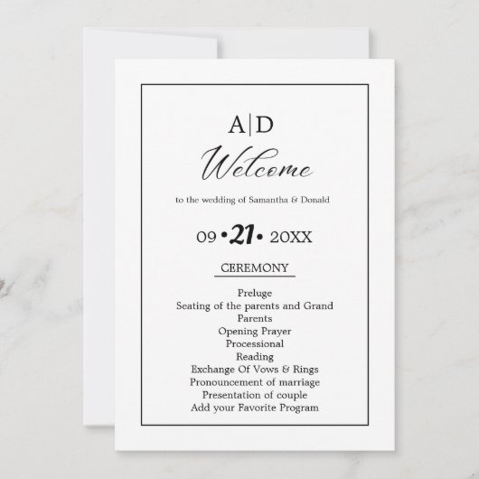 Modern minimalistisch script bruiloft ceremonie pr kaart (Voorkant)