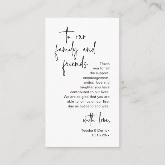 Modern minimalistisch script, bruiloft Dank je wel Informatiekaartje (Voorkant)