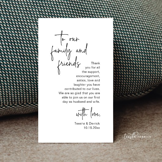 Modern minimalistisch script, bruiloft Dank je wel Informatiekaartje