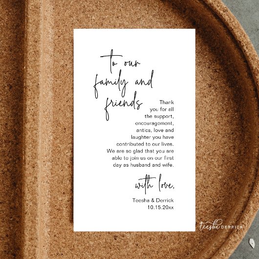 Modern minimalistisch script, bruiloft Dank je wel Informatiekaartje