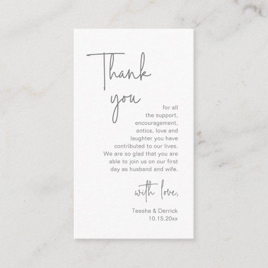 Modern minimalistisch script, bruiloft Dank je wel Informatiekaartje (Voorkant)