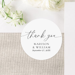 Modern minimalistisch script bruiloft dank u ronde sticker