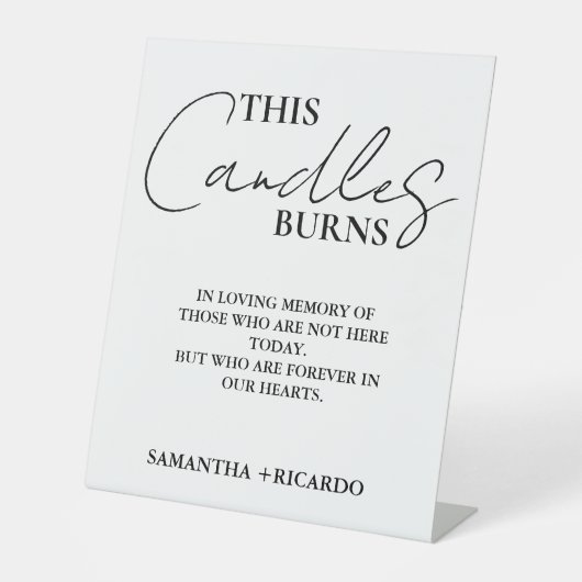 Modern minimalistisch script bruiloft deze kaarsen reclamebord met voetstuk (Voorkant)