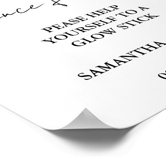 Modern Minimalistisch Script Bruiloft Glow stick S Poster (Hoek)