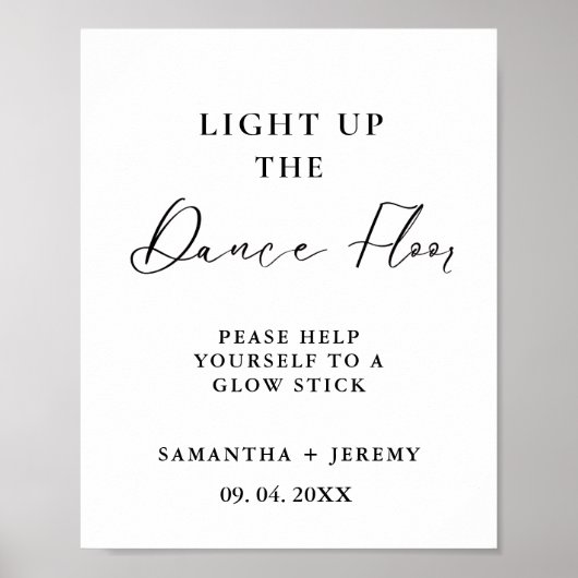 Modern Minimalistisch Script Bruiloft Glow stick S Poster (Voorkant)
