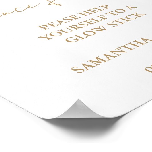 Modern Minimalistisch Script Bruiloft Glow stick S Poster (Hoek)