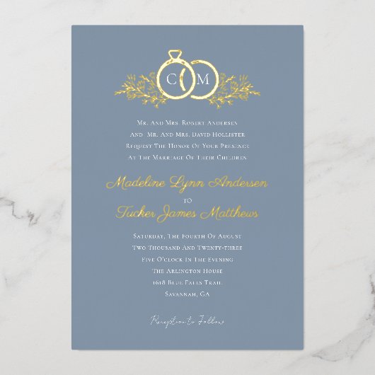 Modern minimalistisch script bruiloft gouden folie uitnodiging (Voorkant)