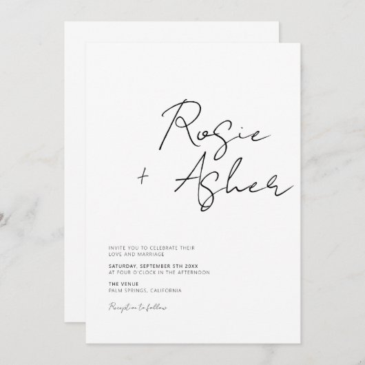 Modern minimalistisch script bruiloft kaart (Voorkant / Achterkant)