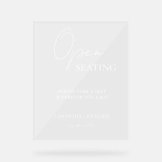Modern minimalistisch script bruiloft open zitbord acryl bord (Voorkant)