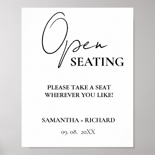 Modern minimalistisch script bruiloft open zitbord poster (Voorkant)