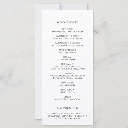 Modern minimalistisch script bruiloft programma (Achterkant)