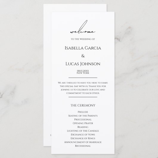 Modern minimalistisch script bruiloft programma (Voorkant / Achterkant)