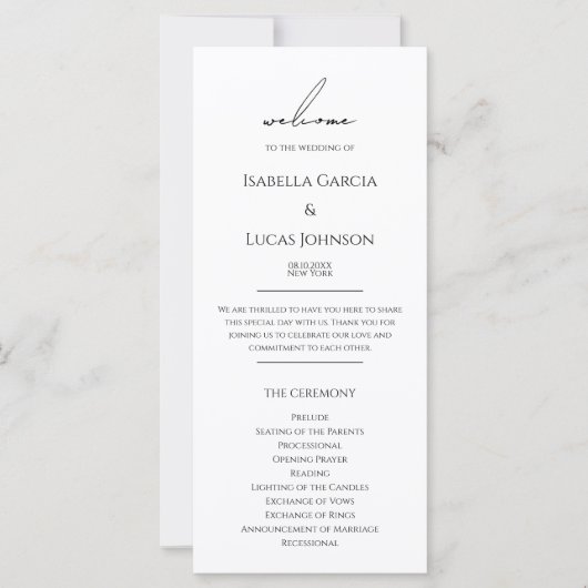 Modern minimalistisch script bruiloft programma (Voorkant)