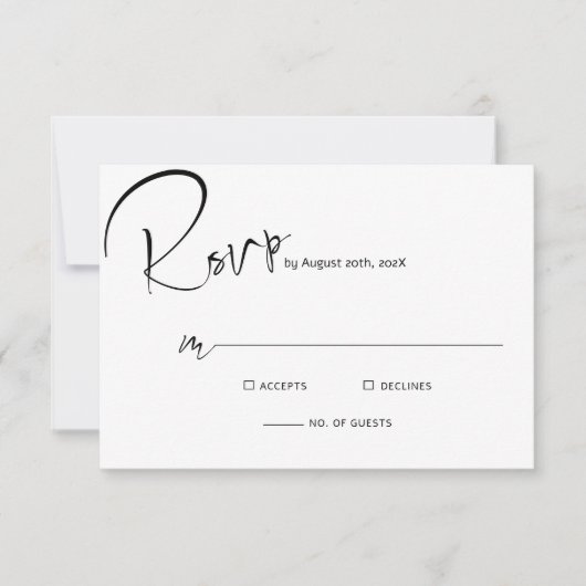Modern minimalistisch script bruiloft RSVP kaartje (Voorkant)