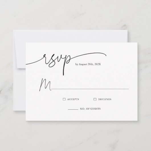 Modern minimalistisch script bruiloft RSVP kaartje (Voorkant)