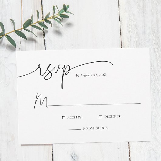 Modern minimalistisch script bruiloft RSVP kaartje