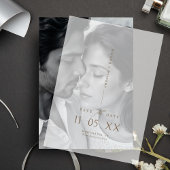 Modern Minimalistisch Script Bruiloft Save the Dat Vellum Uitnodigingen