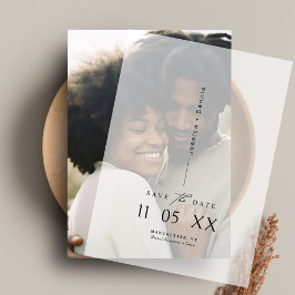 Modern Minimalistisch Script Bruiloft Save the Dat Vellum Uitnodigingen