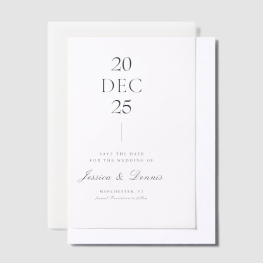 Modern Minimalistisch Script Bruiloft Save the Dat Vellum Uitnodigingen (Offset)