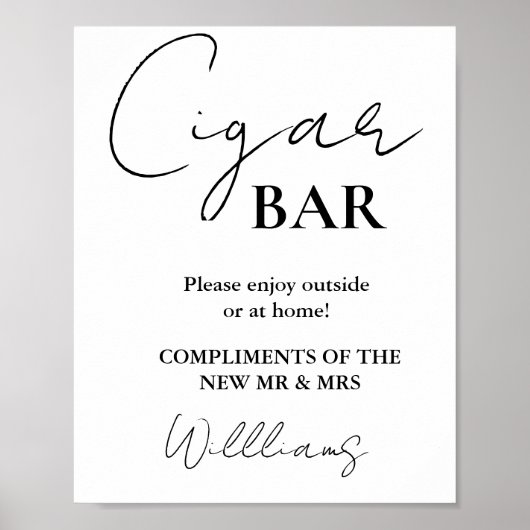 Modern minimalistisch script bruiloft sigaar bar t poster (Voorkant)