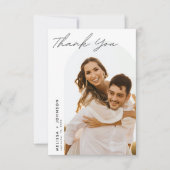 Modern minimalistisch script bruiloft twee foto bedankkaart (Voorkant)