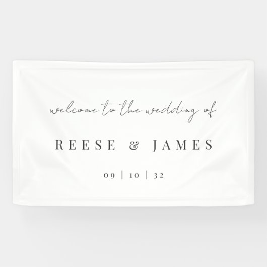 Modern minimalistisch script bruiloft Welkom Spandoek (Horizontaal)