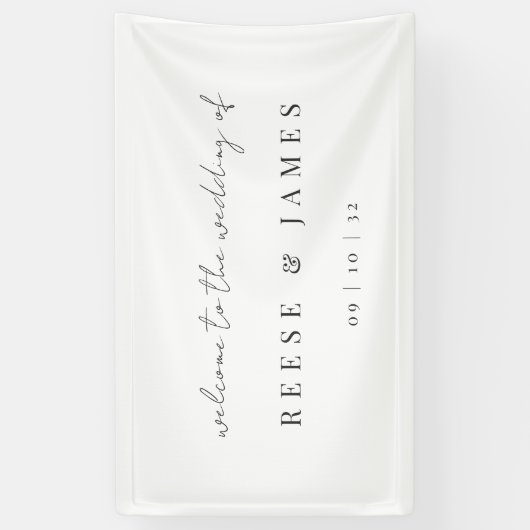 Modern minimalistisch script bruiloft Welkom Spandoek (Verticaal)