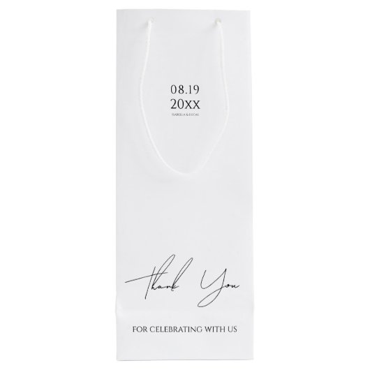 Modern minimalistisch script bruiloft wijn cadeautas (Achterkant)