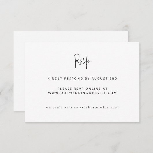 Modern minimalistisch script bruiloft zwart-wit RSVP kaartje (Voorkant / Achterkant)