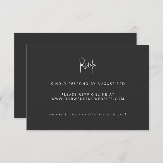Modern minimalistisch script bruiloft zwart-wit RSVP kaartje (Voorkant / Achterkant)