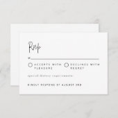 Modern minimalistisch script bruiloft zwart-wit RSVP kaartje (Voorkant / Achterkant)