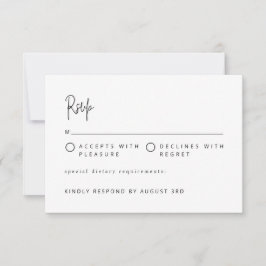 Modern minimalistisch script bruiloft zwart-wit RSVP kaartje