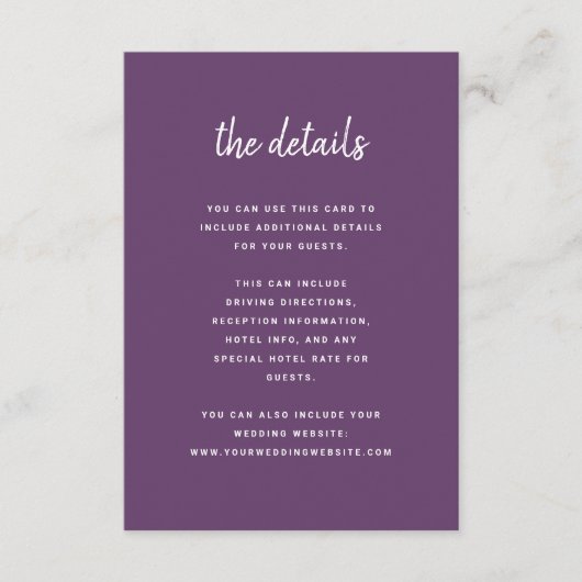 Modern minimalistisch script chassis | Trouwgegeve Informatiekaartje (Voorkant)