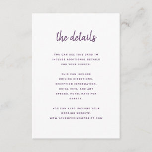 Modern minimalistisch script chassis Trouwgegeve Informatiekaartje