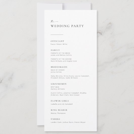 Modern minimalistisch script chic Wedding Program (Achterkant)