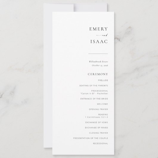Modern minimalistisch script chic Wedding Program (Voorkant)