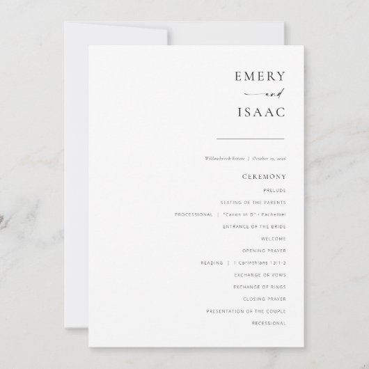 Modern minimalistisch script chic Wedding Program (Voorkant)