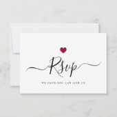 Modern minimalistisch script chique rode bruiloft  RSVP kaartje (Voorkant)
