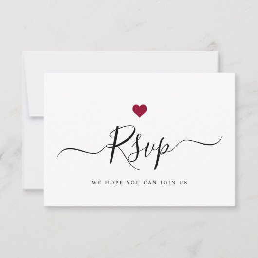 Modern minimalistisch script chique rode bruiloft  RSVP kaartje (Voorkant)