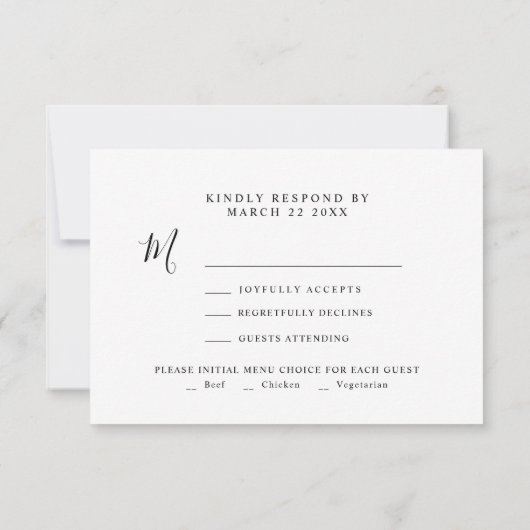 Modern minimalistisch script chique rode bruiloft RSVP kaartje (Achterkant)