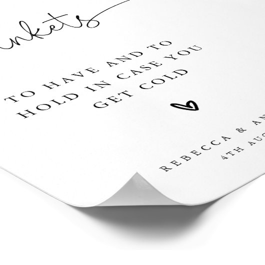 Modern minimalistisch script deken bruiloft teken poster (Hoek)