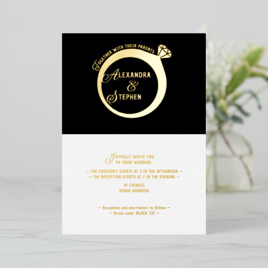 Modern minimalistisch script Diamond Wedding Gold Folie Uitnodiging (Staand Voorkant)